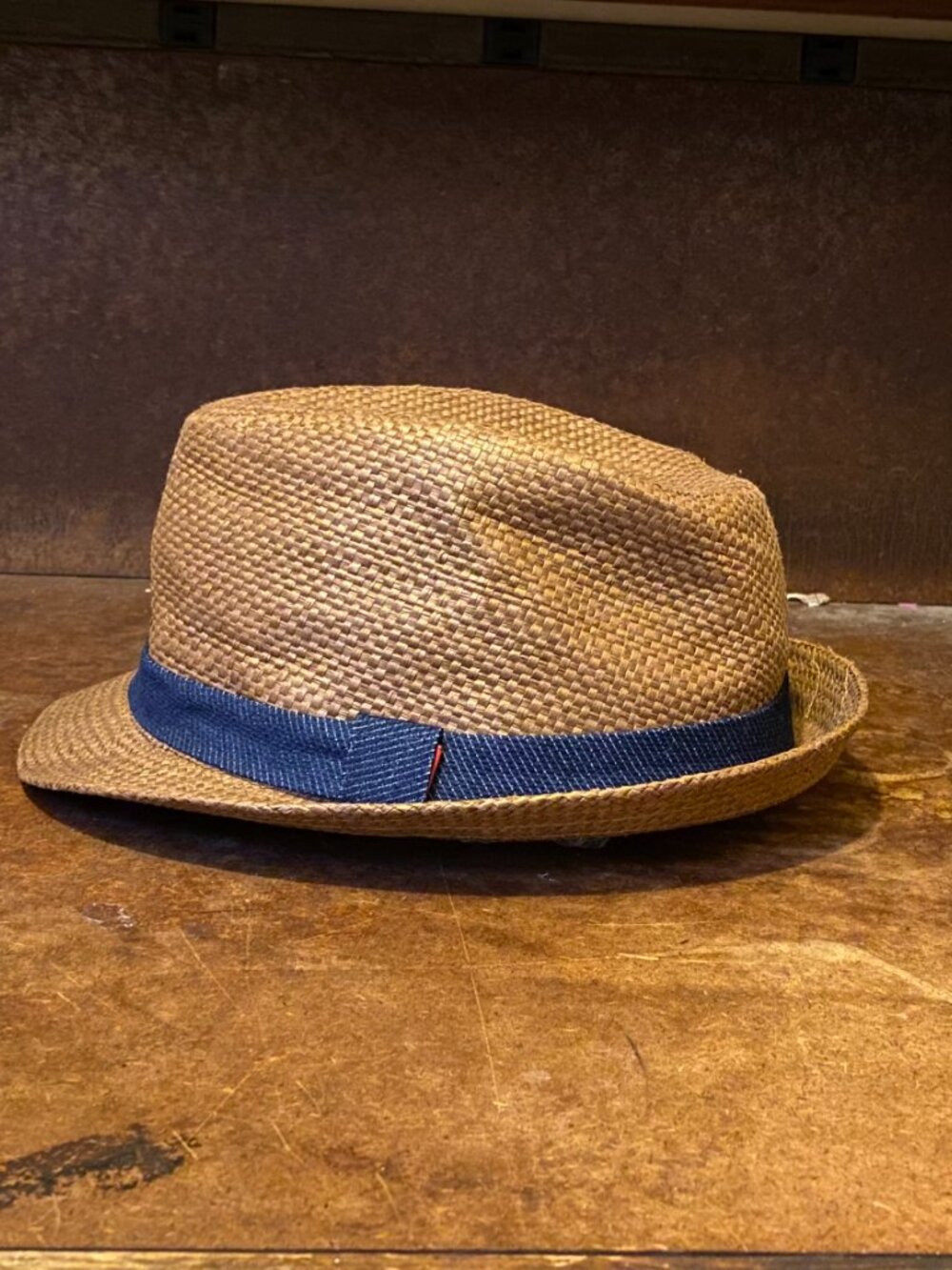 Levi's Straw Fedora Hat Denim Hat Band Brown